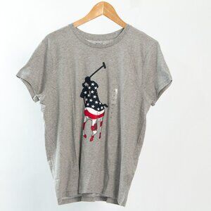 NWT Polo Ralph Lauren USA Flag BIG PONY Heather Gray Womens T Shirt, L